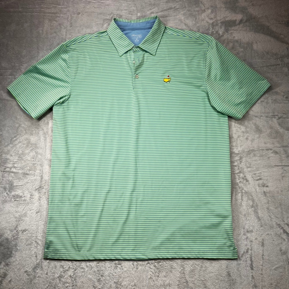 Masters Tech Mens XL Golf Polo Shirt Green Blue Striped Short Sleeve MT1700-07